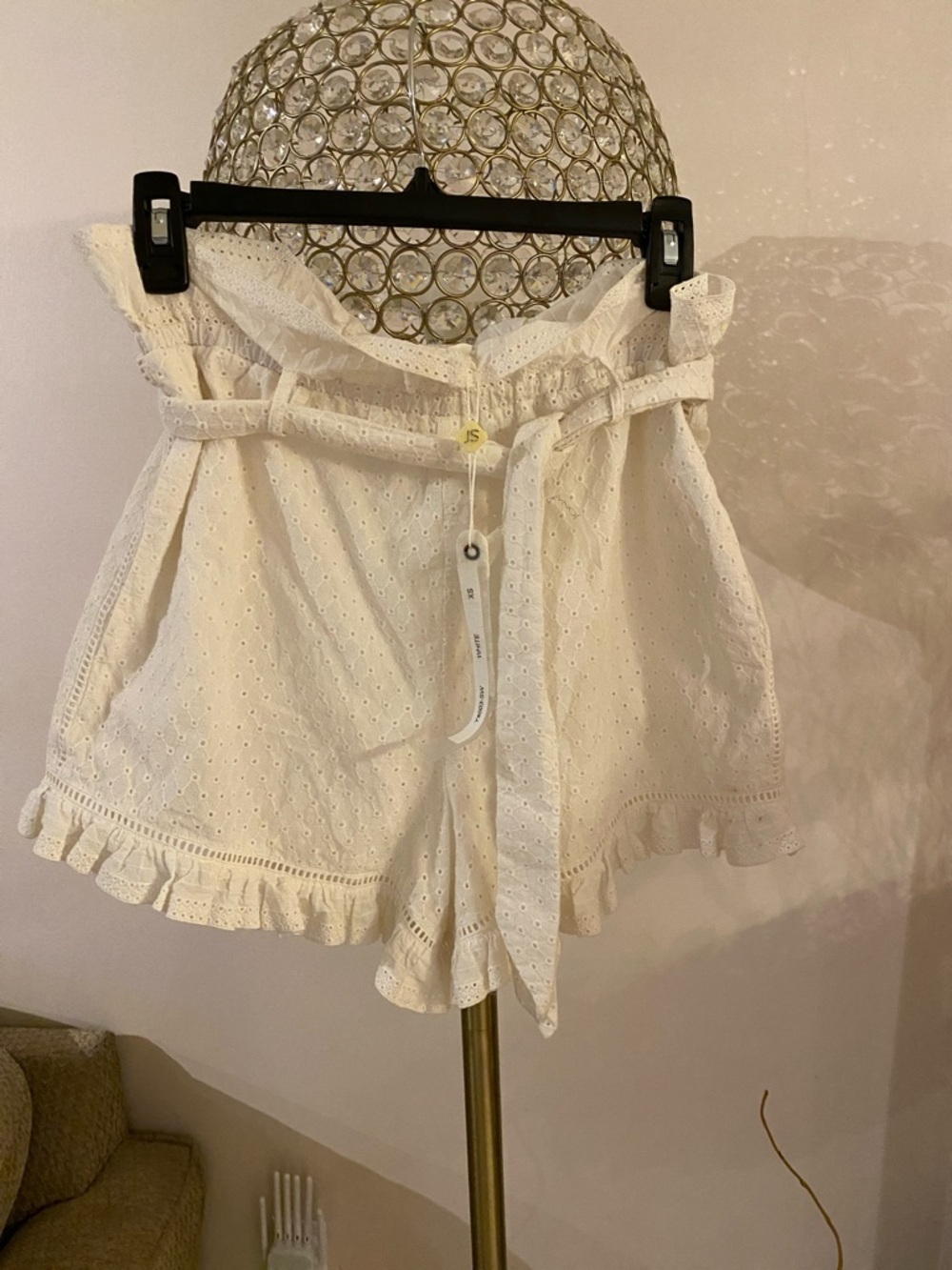 Jonathan Simkhai Cream Eyelet Paperbag Shorts with Tie Waist
